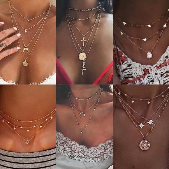 New multi-layer crystal Moon necklaces