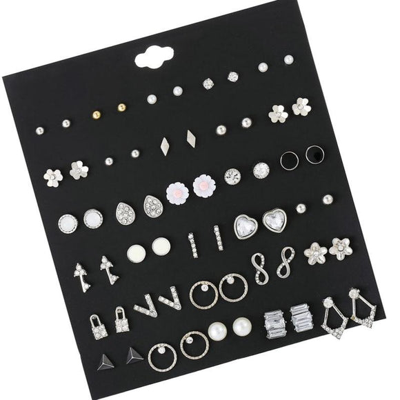 30 Pairs/set Vintage Silver Alloy Crystal