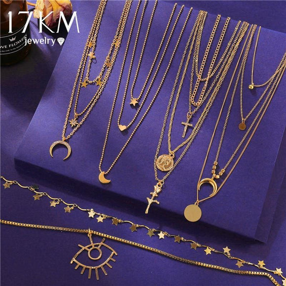 17KM Fashion Multilayer Gold Eyes Necklace