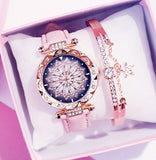 Bracelet set Starry Sky Ladies Bracelet Watch Casual Leather Quartz Wristwatch