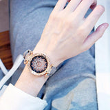 Bracelet set Starry Sky Ladies Bracelet Watch Casual Leather Quartz Wristwatch