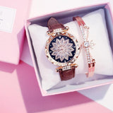 Bracelet set Starry Sky Ladies Bracelet Watch Casual Leather Quartz Wristwatch